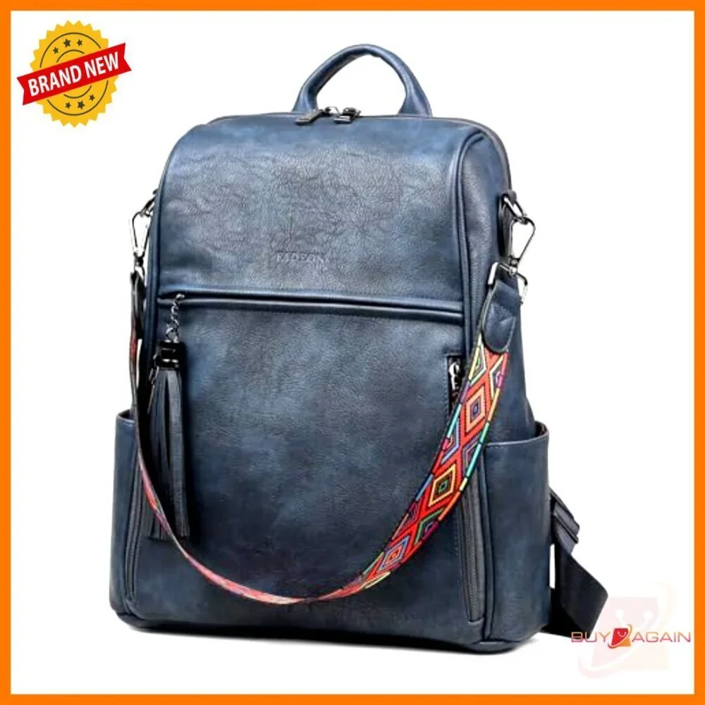 Faux Leather Convertible Backpack Purse with 12 Pockets for Travel & School